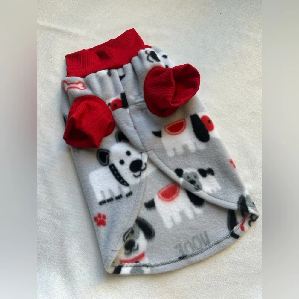 Handmade Dog Fleece Sweater | Size Large | Cozy Aesthetic | Red Trim | New